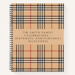 Carnet Chic Plaid Chaud Brun | Texte personnalisable pour