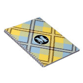 Carnet Chic Plaid Tartan Monogramme Jaune Bleu Nom Script (Côté Droit)