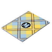 Carnet Chic Plaid Tartan Monogramme Jaune Bleu Nom Script (Côté gauche)