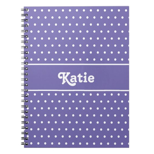 Carnet Chic Pois rétro violet et blanc nom (Devant)