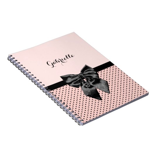 Carnet Chic Pois rose noir Bow et nom (Côté Droit)