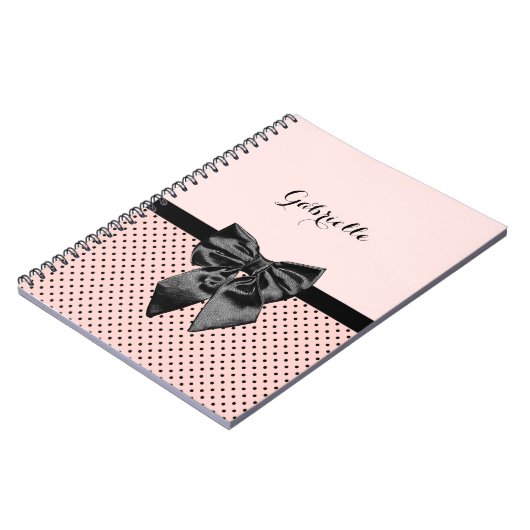 Carnet Chic Pois rose noir Bow et nom (Côté gauche)