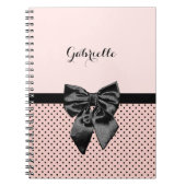Carnet Chic Pois rose noir Bow et nom (Devant)