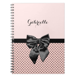 Carnet Chic Pois rose noir Bow et nom