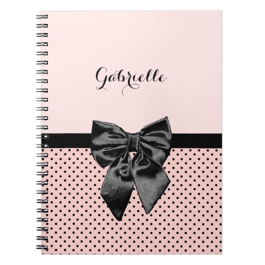 Carnet Chic Pois rose noir Bow et nom (Devant)