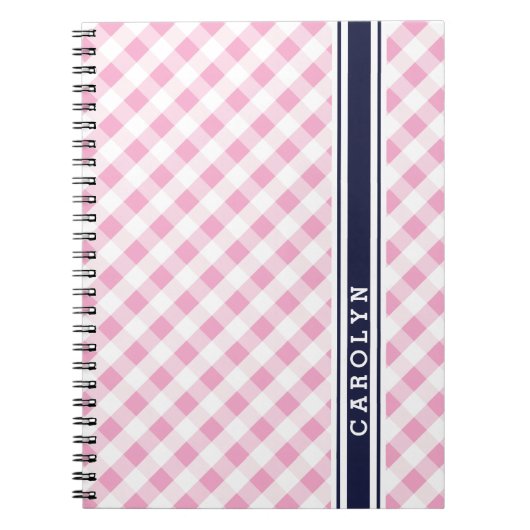 Carnet chic preppy rose marine en vichy motif monogramme (Devant)