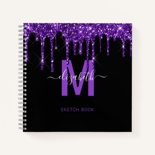 Carnet Chic Purple Driple Parties scintillant Nom du mono (Devant)