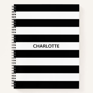 Carnet Chic rayures noir et blanc nom personnalisé monogr