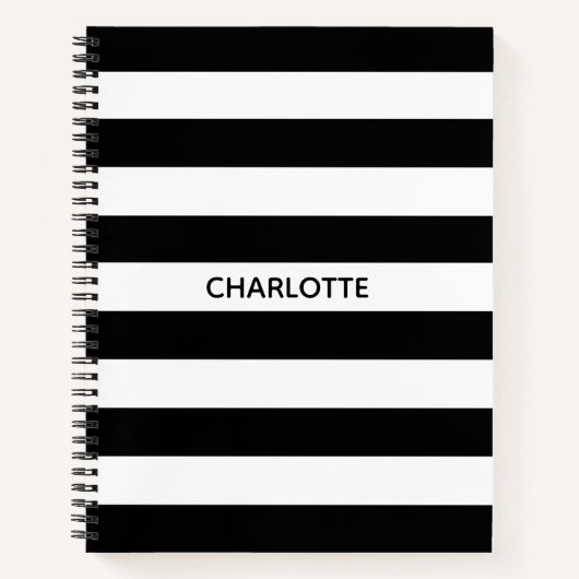 Carnet Chic rayures noir et blanc nom personnalisé monogr (Devant)