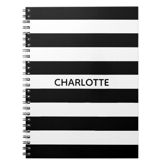 Carnet Chic rayures noir et blanc nom personnalisé monogr (Devant)