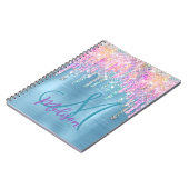 Carnet Chic rose aqua licorne à goutte monogramme parties (Côté gauche)
