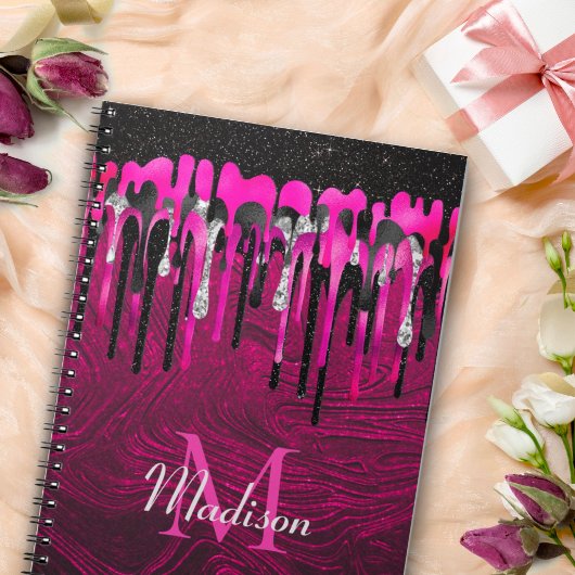 Carnet Chic rose chaud parties scintillant noire gouttes 