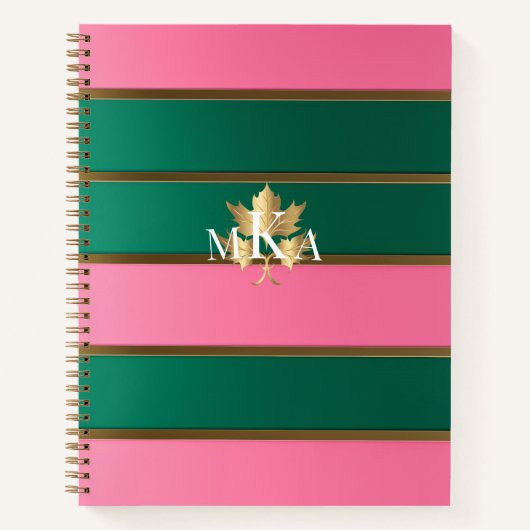 Carnet Chic rose et vert rayé (Devant)