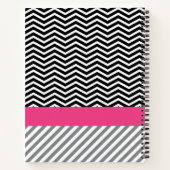 Carnet Chic rose floral noir et blanc Chevrons et nom (Dos)