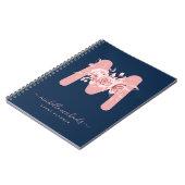 Carnet Chic Rose Gold Navy Floral Aquarelle Monogramme (Côté gauche)