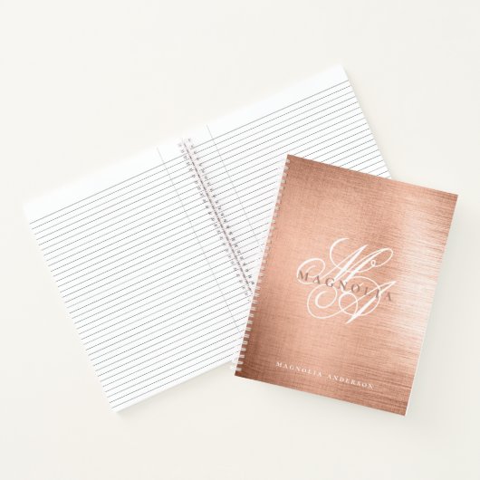 Carnet Chic Rose Gold Script Monogramme (Intérieur)