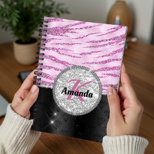 Carnet Chic rose noir faux paillettes imprimé animal mono