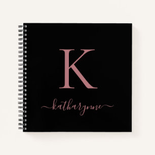Carnet Chic Rose noir or rose Monogramme Nom