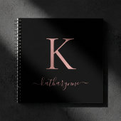Carnet Chic Rose noir or rose Monogramme Nom