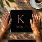 Carnet Chic Rose noir or rose Monogramme Nom