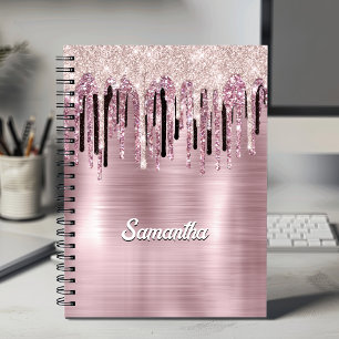 Carnet Chic rose rose pâle goutte à goutte monogramme