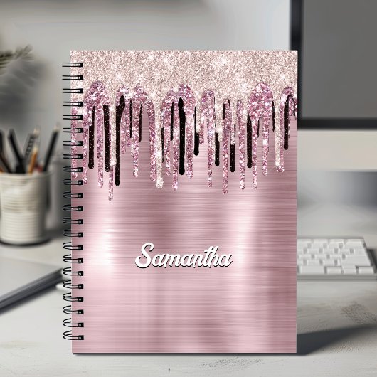 Carnet Chic rose rose pâle goutte à goutte monogramme