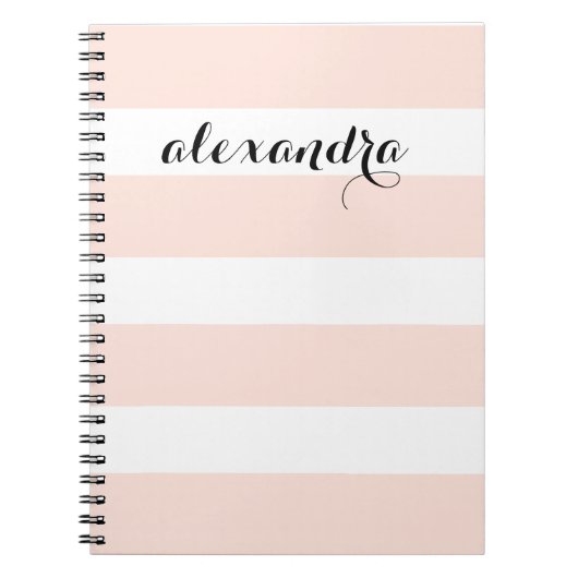 Carnet Chic rougissent les rayures roses avec votre nom (Devant)