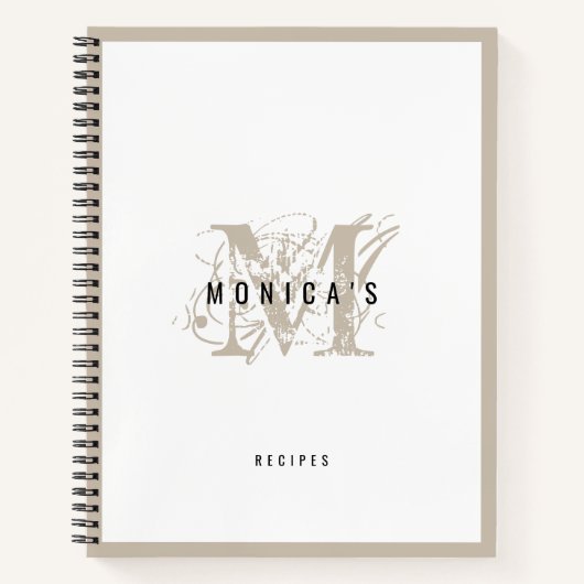 Carnet Chic Rustique moderne Beige Monogramme Recette (Devant)