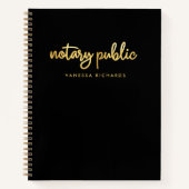Carnet Chic Script Nom Notaire Noir & Or  (Devant)