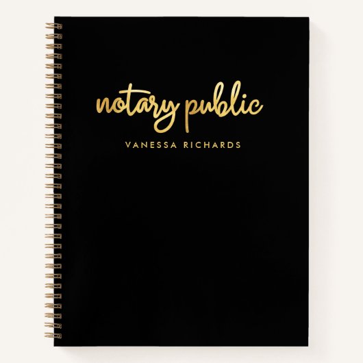 Carnet Chic Script Nom Notaire Noir & Or  (Devant)
