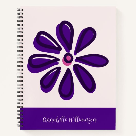 Carnet Chic Script Police Votre Nom Indigo Flower Doodle (Devant)