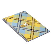 Carnet Chic Tartan Bleu Jaune Monogramme Nom Script (Côté Droit)