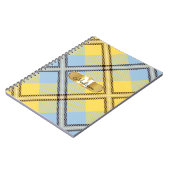 Carnet Chic Tartan Bleu Jaune Monogramme Nom Script (Côté gauche)