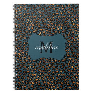 Carnet Chic tendance léopard Motif Monogramme Nom Spiral