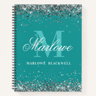 Carnet Chic Turquoise Monogramme Parties scintillant arge