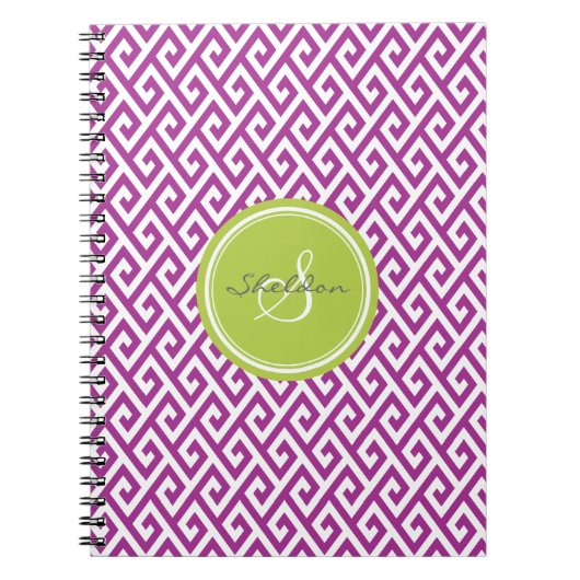 Carnet Chic violet abstrait motif géométrique monogramme (Devant)