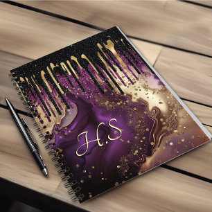 Carnet Chic violet et or agate parties scintillant goutte