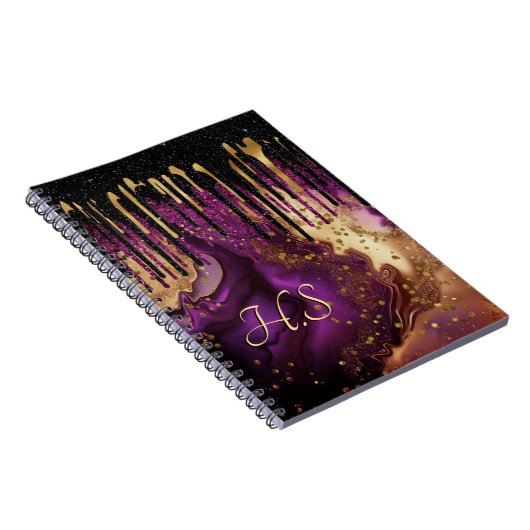 Carnet Chic violet et or agate parties scintillant goutte (Côté Droit)