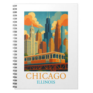 Carnet Chicago Illinois Skyline Art Vintage Voyage