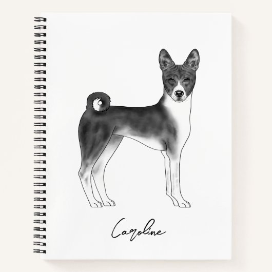 Carnet Chien Basenji En Noir Et Blanc Avec Nom Personnali (Devant)