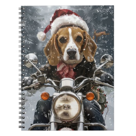 Carnet Chien Beagle à moto Noël (Devant)