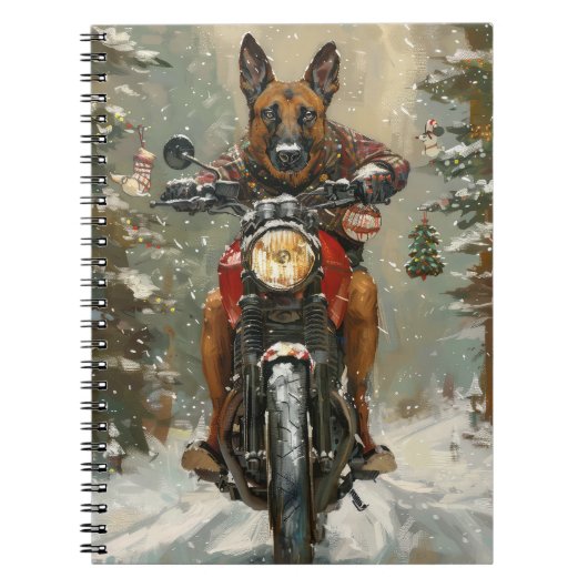 Carnet Chien belge Malinoi équitation moto Noël (Devant)