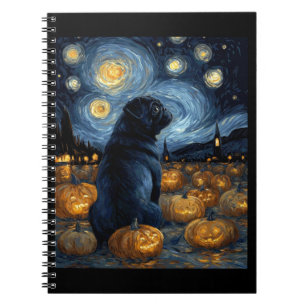Carnet Chien Carlin noir de la nuit étoilée de van gogh h