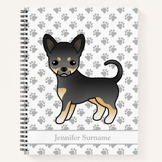 Carnet Chien Chihuahua à poil lisse noir et feu & Texte (Devant)