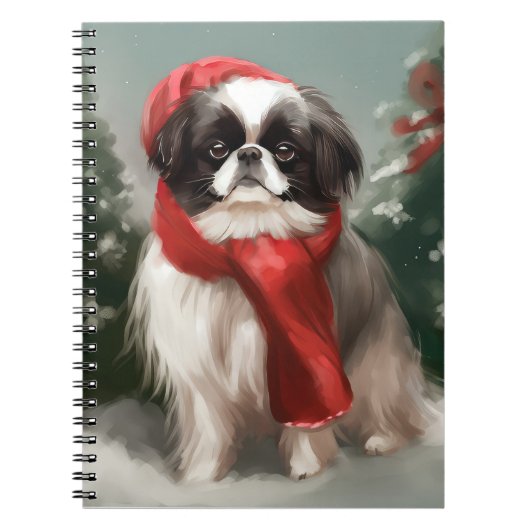 Carnet Chien chinois japonais à Noël de neige (Devant)