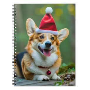 Carnet Chien Corgi mignon Souriant avec casquette de Noël