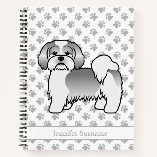 Carnet Chien de dessin animé Lhasa Apso argent et blanc & (Devant)