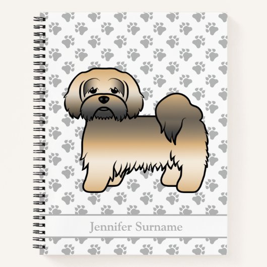 Carnet Chien de dessin animé Lhasa Apso Sable Doré & Nom (Devant)