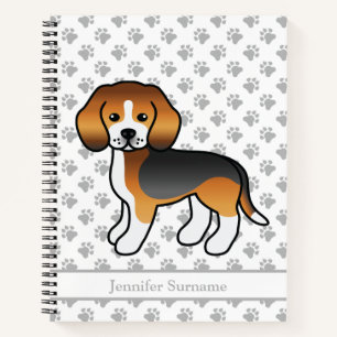 Carnet Chien de dessin animé mignon Beagle tricolore & Te