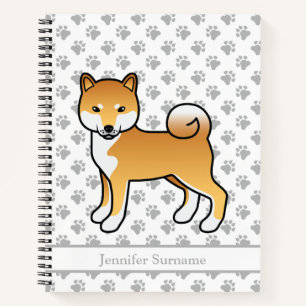 Carnet Chien de dessin animé mignon Shiba Inu rouge & Tex